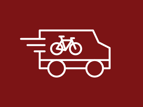 Illustration of van with bicycle on the side of it