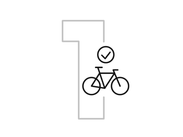 Illustration of a tick and bicycle overlaying an outlined number one