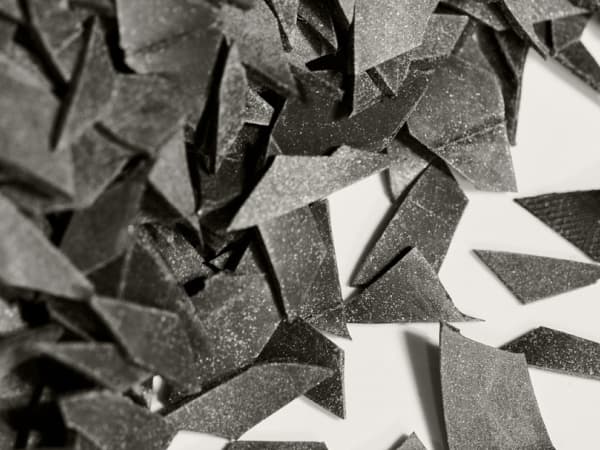 Close up of shards of rubber ready to be recycled